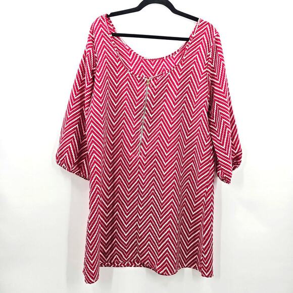 Live 4 Truth Red White Chevron Knee Length Zipper Dress Plus 1XL - Picture 2 of 6